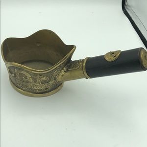 Vintage Ornate Brass & Wood Japan Coal Silk Iron